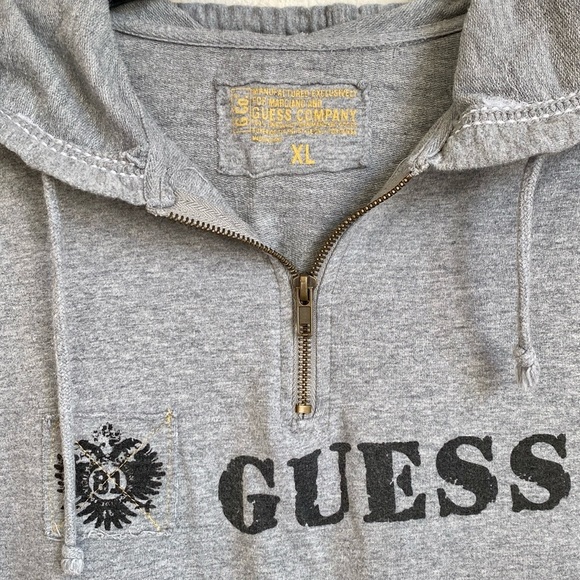 GUESS Men's Quarter-Zip Jersey Raw Edge Hoodie-Size XL - Picture 2 of 11